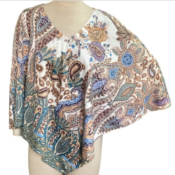 Chico's Poncho Faux Suede Paisley Floral Sz S/M #132M - Picture 3 of 10